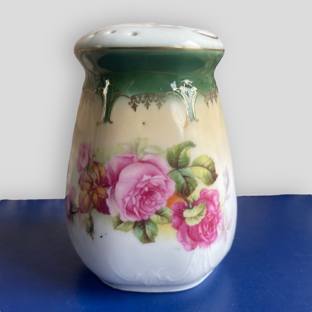Antique German Hand Painted Floral Porcelain Sugar Shaker